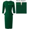 imageVFSHOW Womens Pleated Crew Neck Peplum Work Business Office Bodycon Pencil Sheath DressGreen