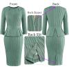 imageVFSHOW Womens Pleated Crew Neck Peplum Work Business Office Bodycon Pencil Sheath DressGreen Knit
