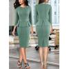 imageVFSHOW Womens Pleated Crew Neck Peplum Work Business Office Bodycon Pencil Sheath DressGreen Knit