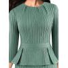 imageVFSHOW Womens Pleated Crew Neck Peplum Work Business Office Bodycon Pencil Sheath DressGreen Knit