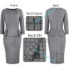 imageVFSHOW Womens Pleated Crew Neck Peplum Work Business Office Bodycon Pencil Sheath DressGrey Checker