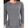 imageVFSHOW Womens Pleated Crew Neck Peplum Work Business Office Bodycon Pencil Sheath DressGrey Checker