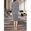 imageVFSHOW Womens Pleated Crew Neck Peplum Work Business Office Bodycon Pencil Sheath DressGrey Checker