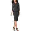 imageVFSHOW Womens Pleated Crew Neck Peplum Work Business Office Bodycon Pencil Sheath DressGrey With Black Piping