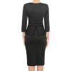 imageVFSHOW Womens Pleated Crew Neck Peplum Work Business Office Bodycon Pencil Sheath DressGrey With Black Piping