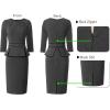 imageVFSHOW Womens Pleated Crew Neck Peplum Work Business Office Bodycon Pencil Sheath DressGrey With Black Piping