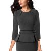 imageVFSHOW Womens Pleated Crew Neck Peplum Work Business Office Bodycon Pencil Sheath DressGrey With Black Piping