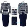 imageVFSHOW Womens Pleated Crew Neck Peplum Work Business Office Bodycon Pencil Sheath DressNavy Blueplaid