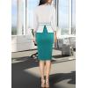 imageVFSHOW Womens Pleated Crew Neck Peplum Work Business Office Bodycon Pencil Sheath DressOffwhite  Teal