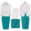 imageVFSHOW Womens Pleated Crew Neck Peplum Work Business Office Bodycon Pencil Sheath DressOffwhite  Teal