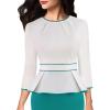 imageVFSHOW Womens Pleated Crew Neck Peplum Work Business Office Bodycon Pencil Sheath DressOffwhite  Teal