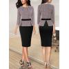 imageVFSHOW Womens Pleated Crew Neck Peplum Work Business Office Bodycon Pencil Sheath DressPink Tweedblack