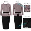 imageVFSHOW Womens Pleated Crew Neck Peplum Work Business Office Bodycon Pencil Sheath DressPink Tweedblack