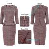 imageVFSHOW Womens Pleated Crew Neck Peplum Work Business Office Bodycon Pencil Sheath DressRed Tweedb