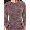 imageVFSHOW Womens Pleated Crew Neck Peplum Work Business Office Bodycon Pencil Sheath DressRed Tweedb