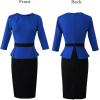 imageVFSHOW Womens Pleated Crew Neck Peplum Work Business Office Bodycon Pencil Sheath DressRoyal Blue  Black
