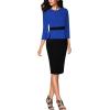 imageVFSHOW Womens Pleated Crew Neck Peplum Work Business Office Bodycon Pencil Sheath DressRoyal Blue  Black