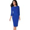 imageVFSHOW Womens Pleated Crew Neck Peplum Work Business Office Bodycon Pencil Sheath DressRoyal Blue