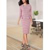 imageVFSHOW Womens Pleated Crew Neck Peplum Work Business Office Bodycon Pencil Sheath DressWhite and Pink Plaid Tweed