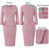 imageVFSHOW Womens Pleated Crew Neck Peplum Work Business Office Bodycon Pencil Sheath DressWhite and Pink Plaid Tweed