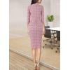 imageVFSHOW Womens Pleated Crew Neck Peplum Work Business Office Bodycon Pencil Sheath DressWhite and Pink Plaid Tweed