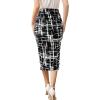 imageVFSHOW Womens Ruched Ruffle High Waist Casual Wok Office Party Slim Fitted Bodycon Pencil Midi MidCalf SkirtBlack and White Geometric Print
