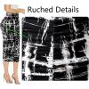 imageVFSHOW Womens Ruched Ruffle High Waist Casual Wok Office Party Slim Fitted Bodycon Pencil Midi MidCalf SkirtBlack and White Geometric Print