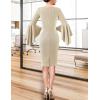 imageVFSHOW Womens Ruffle Bell Sleeves Business Cocktail Party Bodycon Pencil Sheath DressBeige Knit