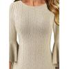imageVFSHOW Womens Ruffle Bell Sleeves Business Cocktail Party Bodycon Pencil Sheath DressBeige Knit