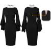 imageVFSHOW Womens Ruffle Bell Sleeves Business Cocktail Party Bodycon Pencil Sheath DressBlackcotton Blend