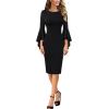 imageVFSHOW Womens Ruffle Bell Sleeves Business Cocktail Party Bodycon Pencil Sheath DressBlackcotton Blend