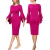 imageVFSHOW Womens Ruffle Bell Sleeves Business Cocktail Party Bodycon Pencil Sheath DressHot Pink