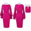 imageVFSHOW Womens Ruffle Bell Sleeves Business Cocktail Party Bodycon Pencil Sheath DressHot Pink