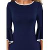 imageVFSHOW Womens Ruffle Bell Sleeves Business Cocktail Party Bodycon Pencil Sheath DressNavy Blue With White Piping