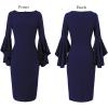imageVFSHOW Womens Ruffle Bell Sleeves Business Cocktail Party Bodycon Pencil Sheath DressNavy Bluecotton Blend