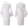 imageVFSHOW Womens Ruffle Bell Sleeves Business Cocktail Party Bodycon Pencil Sheath DressOff Whiteno Lining