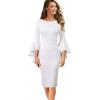 imageVFSHOW Womens Ruffle Bell Sleeves Business Cocktail Party Bodycon Pencil Sheath DressOff Whiteno Lining