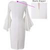 imageVFSHOW Womens Ruffle Bell Sleeves Business Cocktail Party Bodycon Pencil Sheath DressOff Whiteno Lining