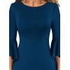 imageVFSHOW Womens Ruffle Bell Sleeves Business Cocktail Party Bodycon Pencil Sheath DressPeacock Blue