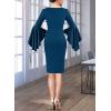 imageVFSHOW Womens Ruffle Bell Sleeves Business Cocktail Party Bodycon Pencil Sheath DressPeacock Blue