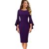 imageVFSHOW Womens Ruffle Bell Sleeves Business Cocktail Party Bodycon Pencil Sheath DressPurplecotton Blend