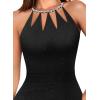 imageVFSHOW Womens Sexy Cut Out Beaded Halter Formal Prom Maxi Dress Ruched High Slit Cocktail Gala Ball Evening GownBlack With Glitter