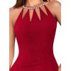 imageVFSHOW Womens Sexy Cut Out Beaded Halter Formal Prom Maxi Dress Ruched High Slit Cocktail Gala Ball Evening GownRed With Glitter