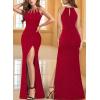imageVFSHOW Womens Sexy Cut Out Beaded Halter Formal Prom Maxi Dress Ruched High Slit Cocktail Gala Ball Evening GownRed With Glitter