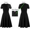 imageVFSHOW Womens Summer Work Business Dresses Pleated Crew Neck Front Zipper Button Office Slim Aline Fit and Flare DressBlack