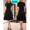 imageVFSHOW Womens Summer Work Business Dresses Pleated Crew Neck Front Zipper Button Office Slim Aline Fit and Flare DressBlack