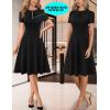 imageVFSHOW Womens Summer Work Business Dresses Pleated Crew Neck Front Zipper Button Office Slim Aline Fit and Flare DressBlack