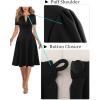 imageVFSHOW Womens Summer Work Business Dresses Pleated Crew Neck Front Zipper Button Office Slim Aline Fit and Flare DressBlack