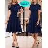 imageVFSHOW Womens Summer Work Business Dresses Pleated Crew Neck Front Zipper Button Office Slim Aline Fit and Flare DressNavy Blue