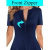 imageVFSHOW Womens Summer Work Business Dresses Pleated Crew Neck Front Zipper Button Office Slim Aline Fit and Flare DressNavy Blue